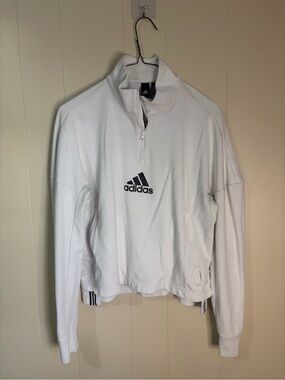 adidas White Women's Quarter-Zip Utility Jacket with Black Logo